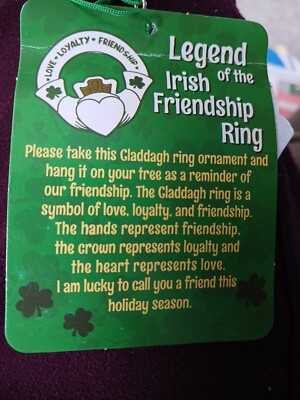 LEGEND OF THE IRISH FRIENDSHIP CLADDAGH RING ORNAMENT PLUS BONUS LEGEND  CARD NEW