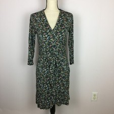 Loft Wrap Dress Size S Womans Multicolor Knit Floral Print 3/4 Sleeve Tie Belt