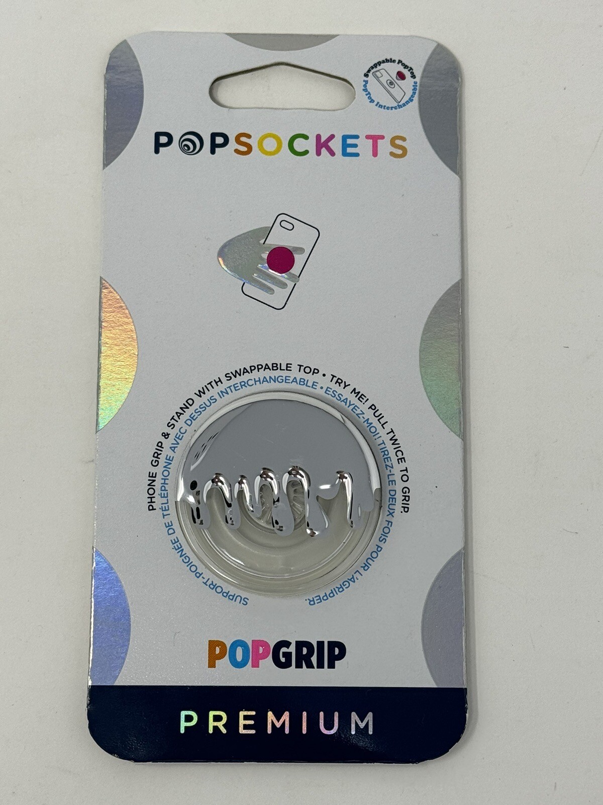 NEW PopSocket POPGRIP PREMIUM Chrome Drip Silver Popsocket with Swappable Top-image