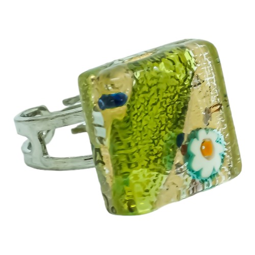 Collier Vintage En Verre D'art Millefiori Orange Vert Doré - Longueur 88.9 Cm - Occasion