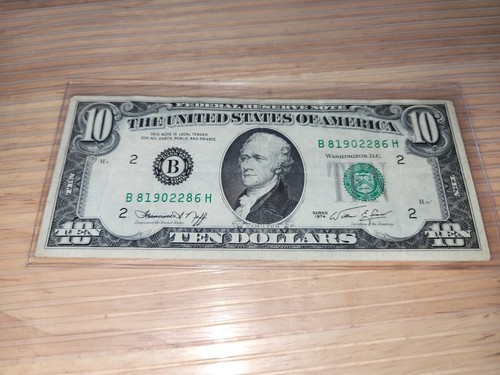 United States Federal Reserve Note $10 Dollars 1974 New York Green Seal - Picture 2 of 6