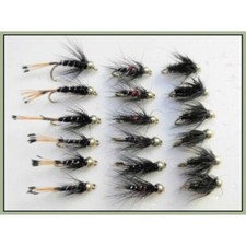 Gold Bead Nymphs, Trout Flies,18 Pack, Bibio, Black & Pennell & Black & Peacock