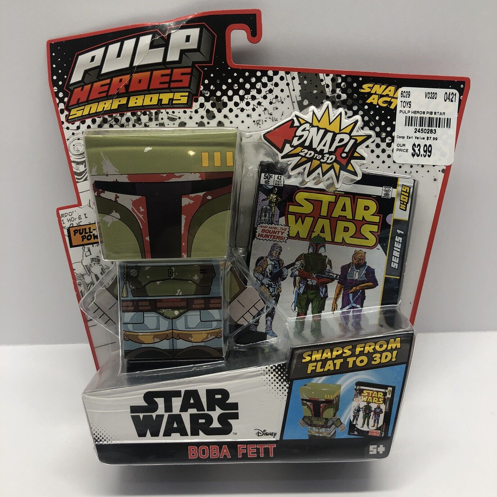 Disney Star Wars Boba Fett Pulp Heroes Snaps Flat 2D - 3D Ages, 5 + Far Out Toys
