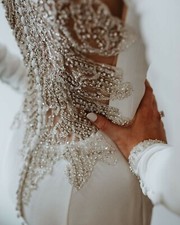 Heavy Beaded Wedding Dress Bridal Gown Custom made Crystals Illusion Back Crepe