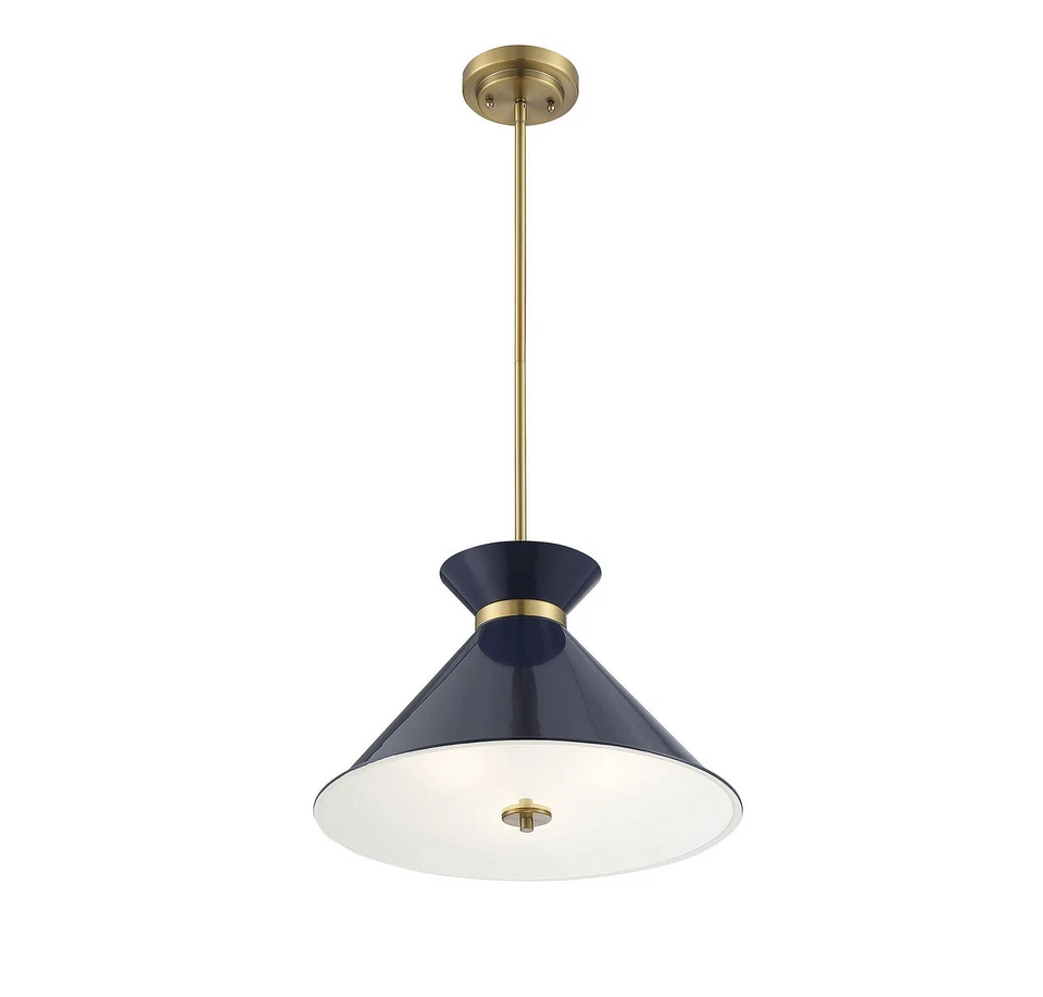 Colgante Savoy House 7-2416-3-161 Lamar 3 Lt 18" Azul Marino, Banda de Acento de Latón NUEVO Foto 3 de 3