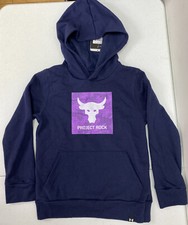 NWT Under Armour Boys Project Rock Rival Fleece Hoodie 1373628-410 Size Small