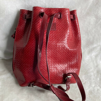 Relic Red Vegan Leather Woven Bucket Drawstring Back Pack  display picture 2