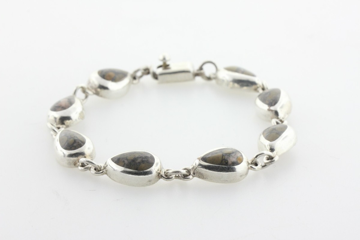 アクセサリー vintage mexican teardrop bracelet 925 Mexico 925 Sterling Silver Vintage Teardrop Link Agate Inlay