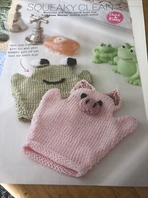 quietschsauber Waschhandschuhe, Frosch & Schwein DK Strickanleitung, Jane Burns, Puppen