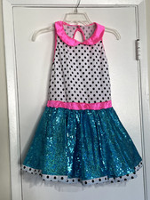 Weissman Polka Dot with Blue Sequin Skirted Leotard Child XL