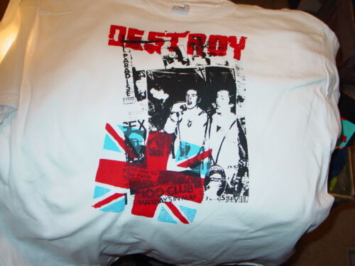 SEX PISTOLS DESTROY PUNK VINTAGE WHITE T Shirt, with IRON ON SIZE X-LARGE - Afbeelding 1 van 2