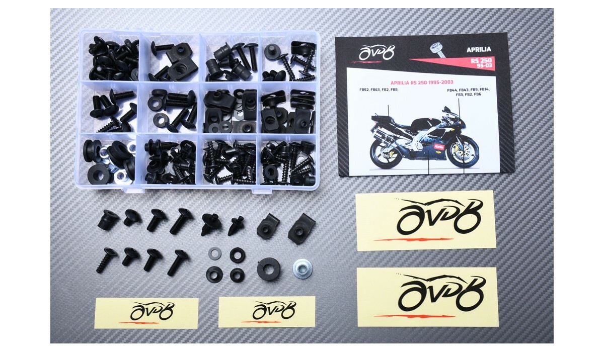 Kit vis carénage noir AVDB pour moto Aprilia RS 250 de 1995 à 1997