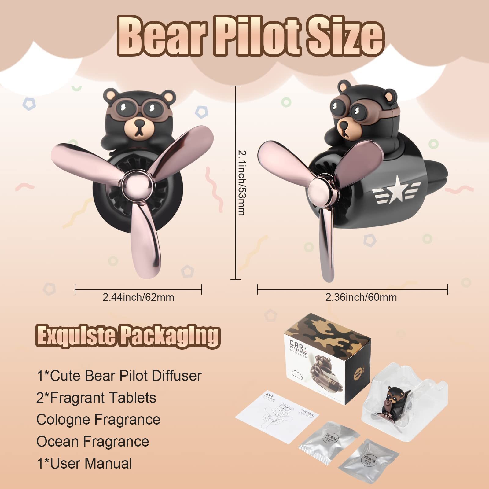 Car Air Freshener Bear Pilot Rotating Propeller Air Outlet Fragrance