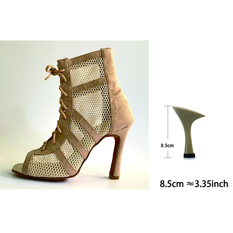 Bota de Baile Social Bachata 6-10 cm Tacón Personalizado Caqui Rojo Salsa Zapato de Baile Latino