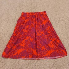 Old Navy Skirt Small Red Purple Floral Midi A-Line Pleated Drawstring Rayon