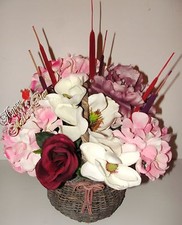 Silk Arrangement Country Basket Mothers Day Flowers Cattails Magnolia Hydrangea