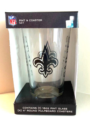New Orleans Saints Boelter Game Day 16oz Pint Glass With 4 Coasters NFL ...