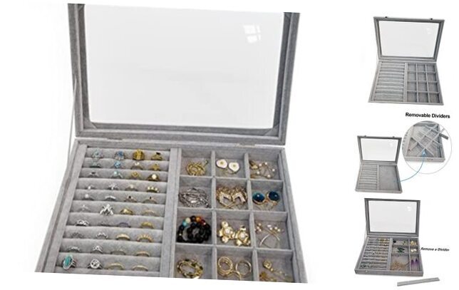 Ice Velvet Rings Organizer Box Mix 12 Grids Jewelry Tray 12 Grids & 11 Slots
