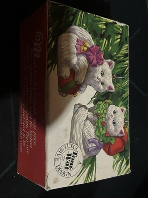 RARE VTG 1989 TOM WAT EXCLUS SET OF 2 CHRISTMAS KITTENS CATS ORNAMENTS NEW NIB