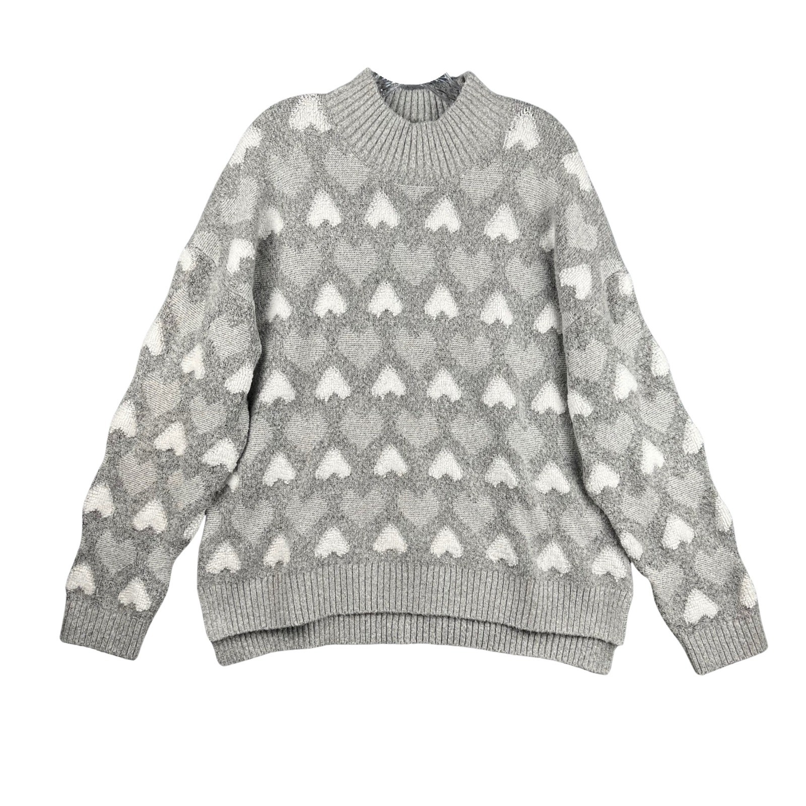 Gray Heart Pattern Knit Pullover Sweater Womens XL - image 1