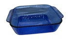 Vintage Pyrex Glass Baking Dish Blue Textured 9x9 Inch Square Cookware