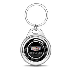 Cadillac Escalade Real Black Carbon Fiber Chrome Roundel Metal Case Key Chain