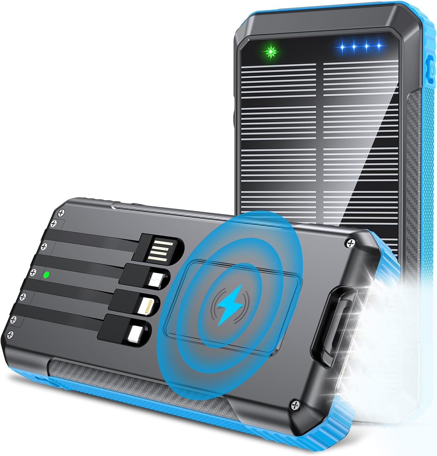 Solar Power Bank 33800mAh 4 Cables 22.5W Fast Charge Power Bank 7 Outputs & 4...