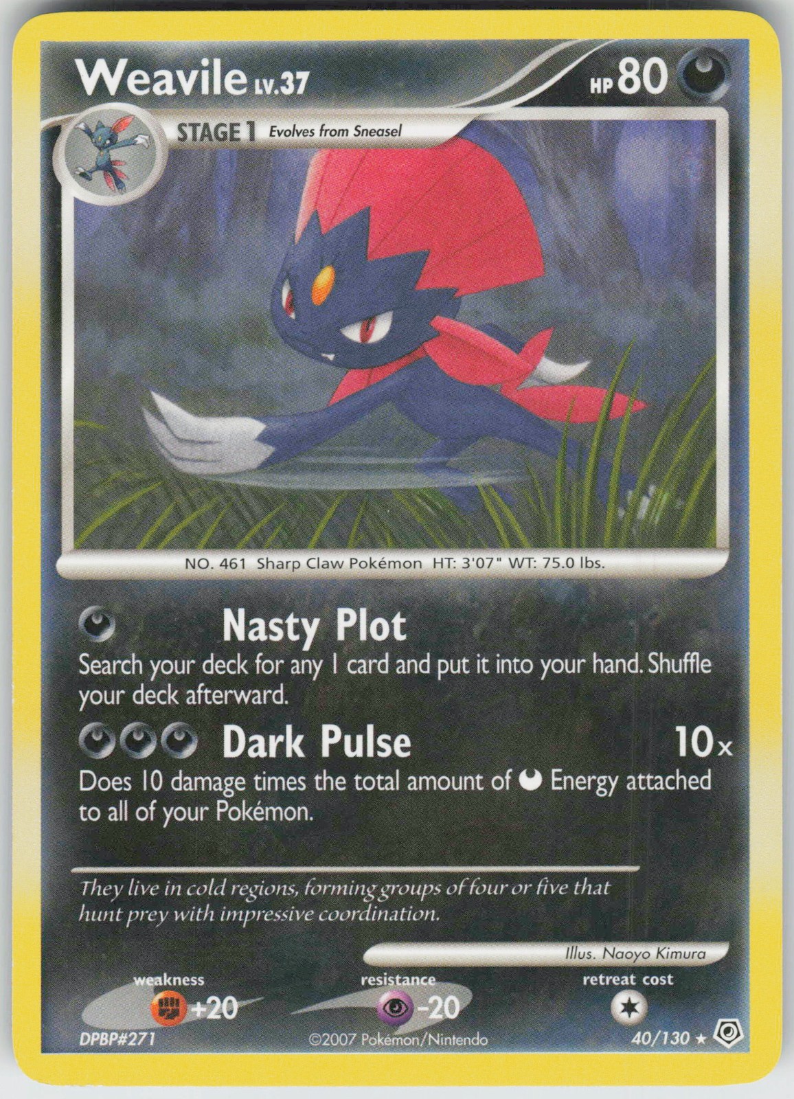 Pokemon Weavile 40/130 Diamond and Pearl Rare NM