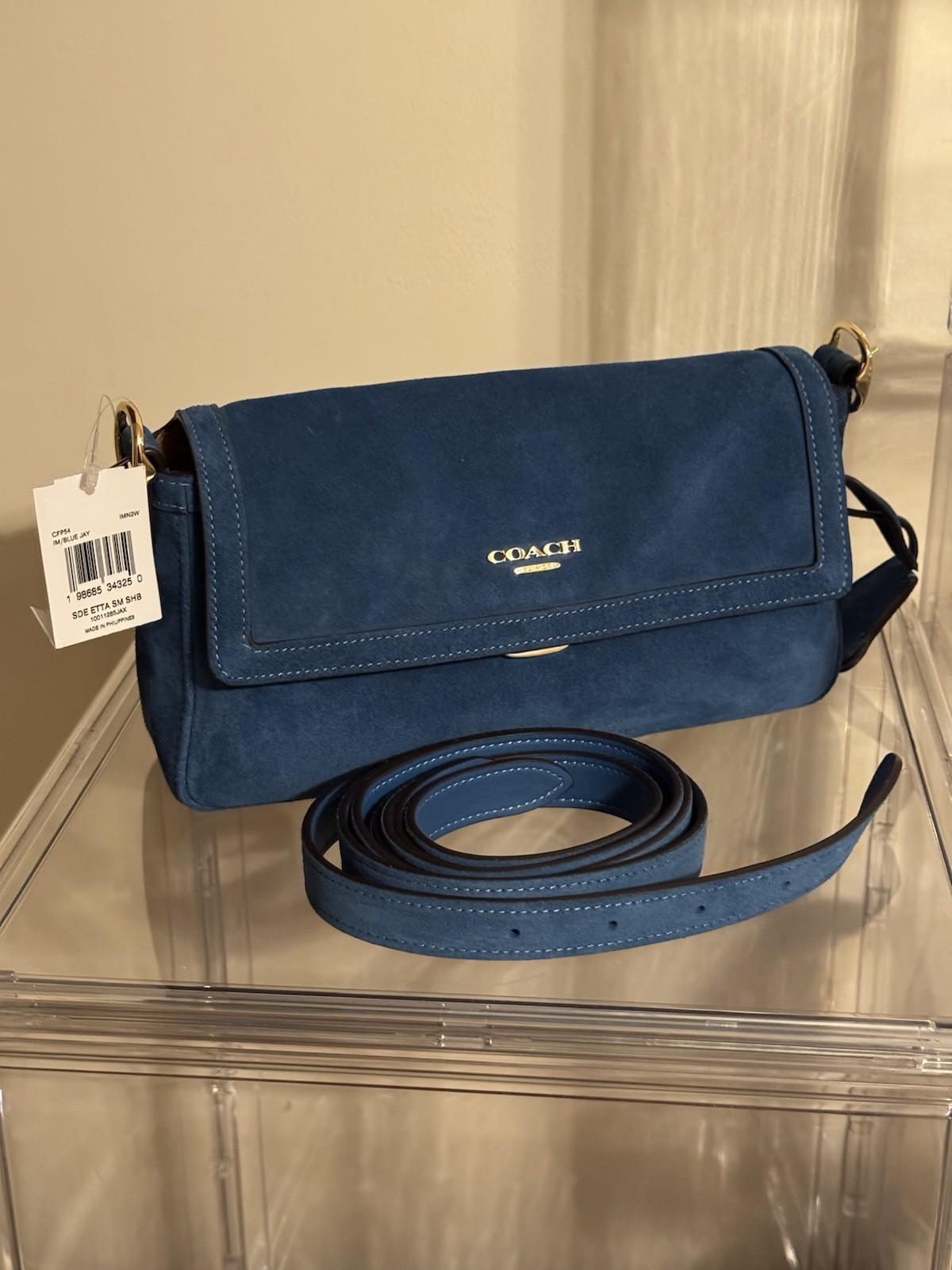 CFP54 Coach Blue Jay Etta Small Flap Suede Shoulder Bag NEW with Tags ...