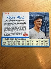 1962 Post - Roger Maris #6 Vintage Cereal Hand Cut Baseball Card Rare