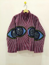 Boho Eye Embroidery Velvet Jacket, Handmade Bohemian Kimono Coat