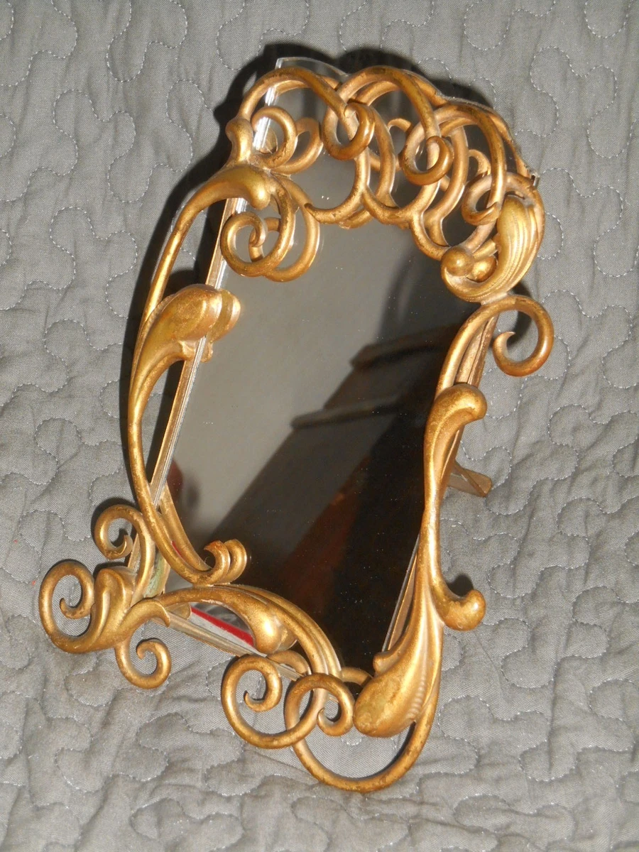 Miroir Psyché Ancien En Bronze - Motifs Angelots, Volutes Et Coquille - Déco 34,5 Cm