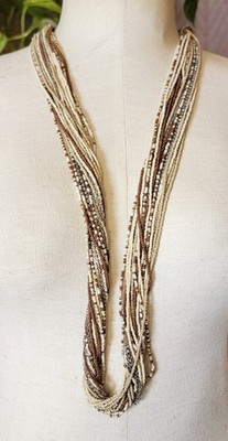 Vtg Gestempelt Chico's Silberfarben Creme Braune Rocailles Multi Strähnen 34 ''