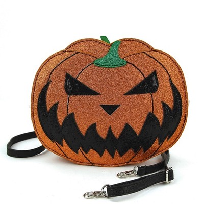 Pumpkin Jack O Lantern Handbag Purse Horror Gothic Halloween Glitter Crossbody