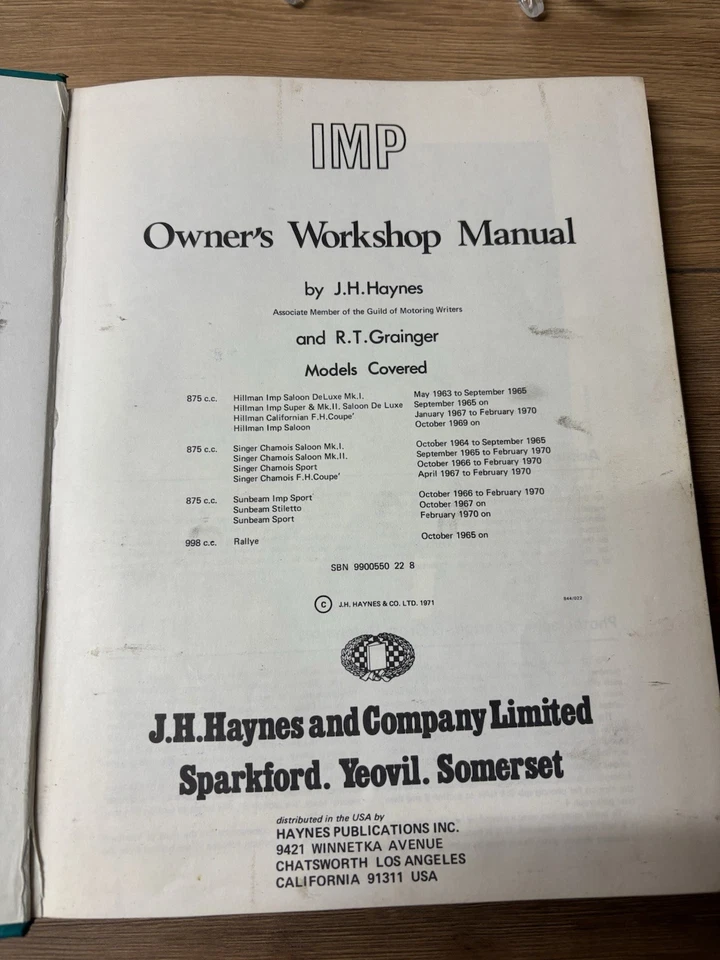Hillman Imp Haynes Manual 875cc 998 cc1963 - 1973 all models Sunbeam Singer sh36 - Image 3 of 4