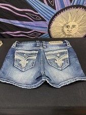 Rock Revival Barbra Easy Short Womens Size 28 Rhinestone Flap Denim Shorts