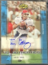 Tim Rattay 2000 Upper Deck Ionix On-Card Auto Autograph Rookie RC /300 LTU. rookie card picture