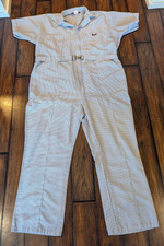 VTG Para Suit Coverall Men's Short-Sleeve Belted 52 Regular White/Gray striped