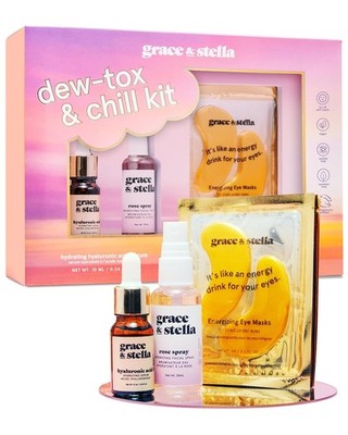 Grace & Stella Dew-Tox & Chill Skincare Set Hydrating Serum Spray Eye Masks NIB