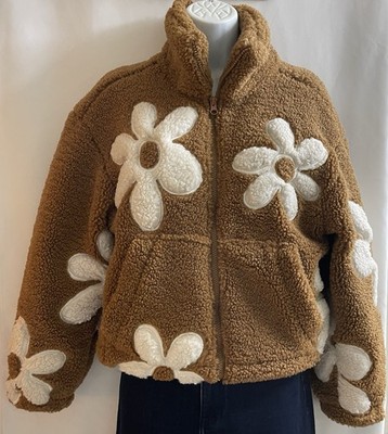 Thread & Supply High Pile Fleece Floral Jacket Size X-Small Women's