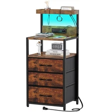 Nightstand, Dresser Nightstand with Charging Station, 3 Drawers Night Stand w...