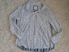 Style & Co Women’s Mixed Print Blouse Shirt Medium Blue Dot Stripe Back Roll Tab