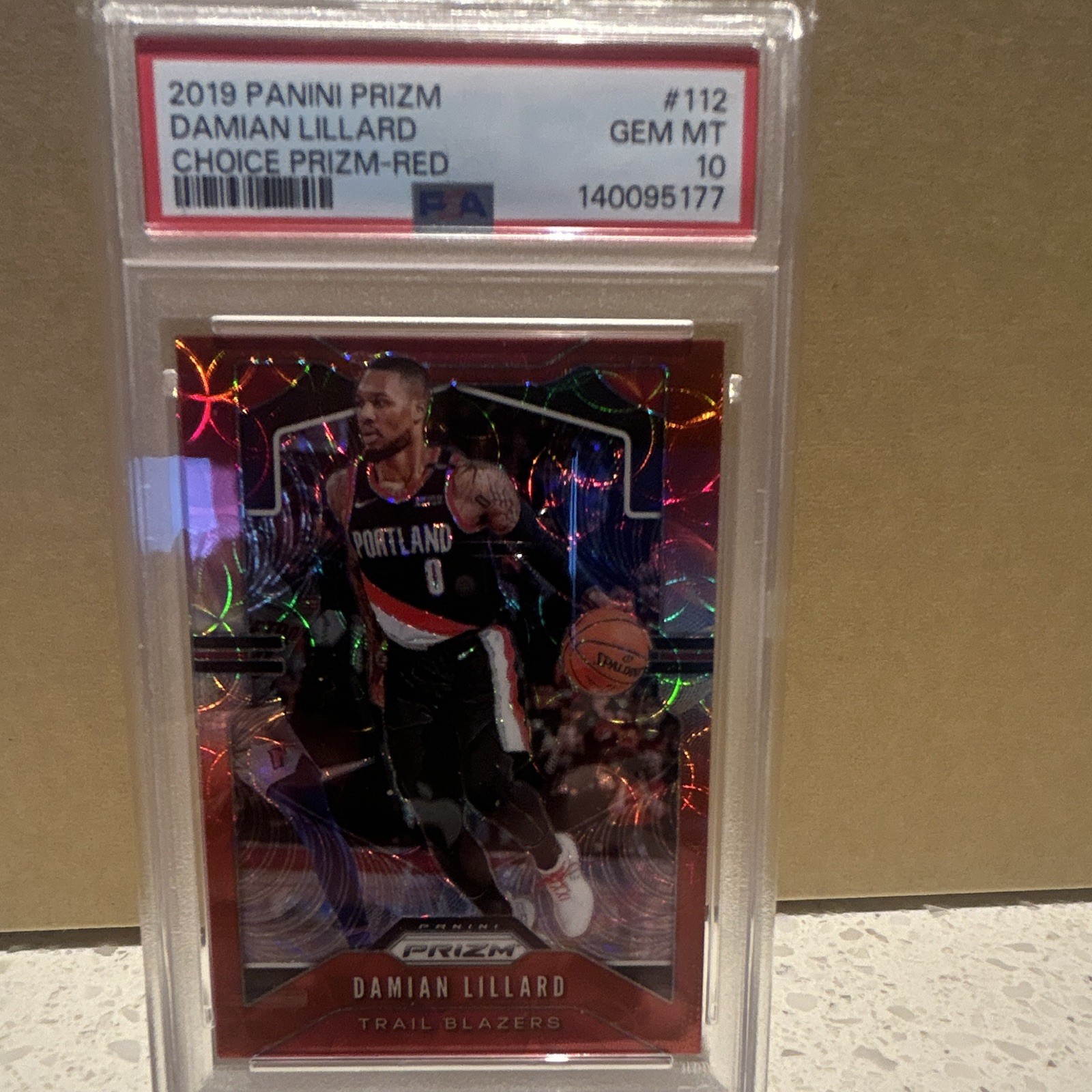 Panini 2019-20 Prizm Damian Lillard #112 Choice Red Prizm /88 PSA 10
