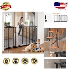 Durable 30" Extra Wide Baby Gate for Stairs 57-62" Black Metal Easy Install