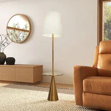 Modern Floor Lamp with Brass Accent Table with Large White Shade