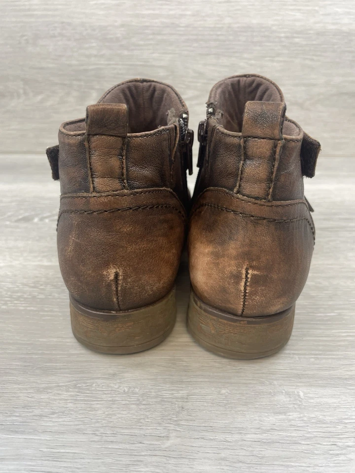 Earth Brook Mujer Botín Cuero Marrón Acanalado 7 Cremallera Correa Informal Botas Cómodas Foto 4 de 4