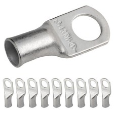 SELTERM 10pcs 4 AWG3/8" Stud Wide Pad Tinned Copper Wire Lugs, Heavy Duty Bat...