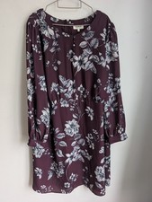 Studio 8 Burgundy White Floral Long Sleeve Shift Dress Size 26 ,(T26)