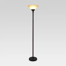 Torchiere Floor Lamp Slate Black with Glass Shade - Threshold: Metal Body,