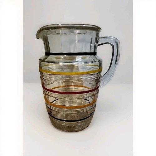 Anchor Hocking Banded Rings Glass Pitcher Atq #1300 Decoration 21